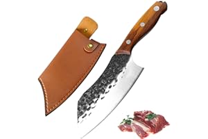 Fubinaty Couteau de chef de couperet à viande couteau à désosser de boucher forgé fait à la main en acier à haute teneur en carbone couteau de cuisine avec manche en bois et étui en cuir