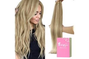 ‎YOUNGSEE YoungSee Clip in Extensions Echthaar 45cm Clip in Extensions Echthaar Goldblond Strahnchen Mittelblond Clip in Hair Extensions Echthaar fur Damen Clip Echthaar Extensions 120g #16/22