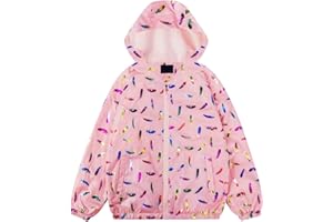 TURMIN Girls Floral Printed Waterproof Jacket, Kids Fleece Lined Raincoat Lightweight Windbreaker with Hood 3-10 Years for Wet Weather, Travel, School 3-10 Years