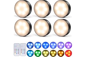 GIACOMO LED Sans Fil Lampe de Placard 13 Couleur, 4 Mode Adhesive Spot LED à Pile Avec Telecommande Couleur rgb Lumiere Pour Armoire (Noir, 6 lampe + 2 télécommande)