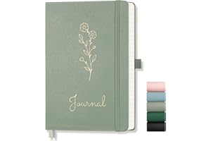 AUTEMPO A5 Journal Notebook Lined, Hardcover Note Book Leather Journals for Women, 192 Pages Notebook, 100gsm Lined Paper, for Men Work Office School,14.5 x 21cm, Sage Green