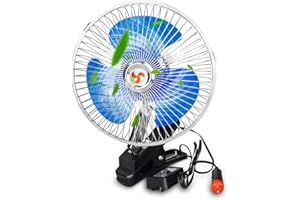 D-LUMINA Ventilateur de voiture 8 pouces bleu allume-cigare 12V, rotation à 360 degrés, deux vitesses réglables, design à clipser, pour voitures, camions, camping-cars et plus (longueur du câble : 150 cm)
