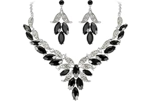 EVER FAITH Juego de Joyas con Diamantes de imitación, Hoja de Cristal, Vid, Boda, Collar y Pendientes Nupciales, Juego para Mujeres y niñas, Tono Plateado Claro