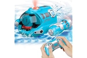 CestMall RC Bootsspielzeuge für Jungen Mädchen, 2.4 GHz Fernbedienungs -Motorboot mit Sprüh Lichtfunktion Doppeltremote Fernbedienungsboote Wieder aufladbare Bootsboot für Pool Lake Outdoor Geschenk