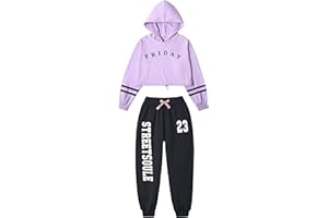 LOLANTA Completo Hip Hop Bambina, Felpa con Cappuccio e Pantaloni Jogger, Abbigliamento per Danza Moderna e Jazz
