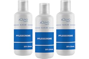 AQUYO COSMETICS Blueline 20% Urea Creme, Schrundencreme für sehr trockene und verhornte Haut, Pflegecreme bei Schuppenflechte und Neurodermitis, Hornhaut erweicher und Hornhautentferner (3x 500ml)