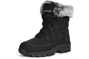 ANGRYRAM Winter Work Boots for Women Non Slip Warm Insulated Snow Boots Comfortable Faux Fur Mid Calf Safety Toe Furry Snow Shoes