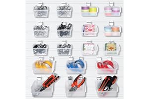 Kigley 18 Pack Slatwall Bins Accessory Set Multi Size Plastic Wall Mounted Storage Bins with Slatwall Hooks Wall Mount Tool Organizer Hardware Storage Organizer for Garage Storage Craft Room Tool Shed
