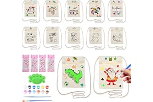 Hereneer 12 Stück Stoffbeutel zum Bemalen, Kinder Umhängegeldbeutel 18 x 12 cm, Stoffbeutel DIY für Kinder zum Bemalen, Kleine Schultertaschen aus Stoff für Schule, Party, Geschenk