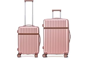 RMW Suitcase Luggage Sets 2 Piece Hard Shell Suitcases PC+ABS Lightweight Durable Travel Trolley with 4 Dual Spinner Wheels Combination Lock with Telescopic Handle (Rose Gold, Cabin 20" + Medium 24")