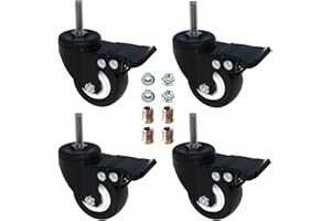 AAGUT OuYi 4pcs 2" Swivel Stem Casters with Brake Lock, M8x25 Stem Caster Wheel, Heavy Duty PU Rubber Wheels, Nuts Included, OeCaster50_825
