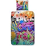 GOOD MORNING Coordinato Copripiumino Graffiti Multicolore Singolo (135 x 200 cm + 80 x 80 cm)