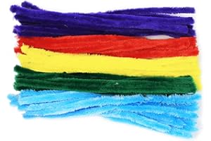 Bright Ideas Pipe Cleaners – Chenille Stems PK50 Assorted Extra Wide 30cm x 15mm for Arts & Craft,5 Assorted Colours Lilac, Red, Yellow, Dark Green, Light Blue Pipe Cleaners for Crafting. BI8100.