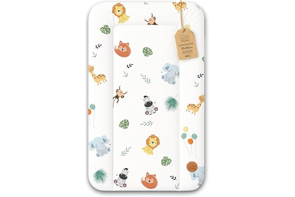 Matelas a langer bebe 70x50 cm - table à langer pour bébé avec plan, tapis imperméable facile à nettoyer à poser sur une machine à laver ou une commode Hemnes ou Malm Oeko-Tex Safari