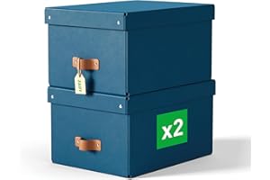 Leitz Puro, Set di 2 Scatole portaoggetti medie con Coperchio, Resistenti, Impilabili, Compatibili con mobili a Cubo e Ripiani, per Casa e Ufficio, Capacità di 17 litri, 27 x 37 x 20 cm, Blu Marino