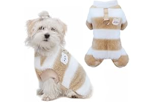 Hundepullover Kleine Hunde, yisight Hundepullover Fleece, Hundemantel 4 Beine, Hunde Jumpsuit Winter, Hundemantel für Kleine und Mittlere Hunde, Khaki-Streifen