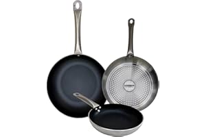 FMprofessional Set di 3 padelle professionali 20/24/28 cm, in alluminio leggero e resistente, adatte per induzione e tutti i tipi di cucine, antiaderente doppio strato, struttura a nido d'ape