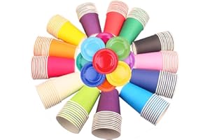 Jicyor 60PCS Gobelets Carton Jetables, 250ml Multicolore Recyclables Gobelet Carton Assiette Ensemble,pour Les fêtes, Mariage,Bricolage, Boissons Froides, Boissons Chaudes, café - 10 Couleurs