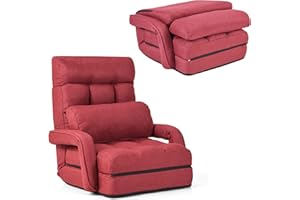 RELAX4LIFE Klappsofa klappbar, Bodensofa Schlaf- & Liegefunktion, Einzelsofa mit Armlehne & Rückenkissen, Klappsessel verstellbar, Bodenstuhlsofa gepolstert, Liegesessel Haus & Büro (Rot)
