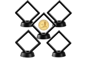 Uncle Paul Pièce de Monnaie Flottante Stand de Monnaie de Monnaie de Monnaie Kit Cadre en PVC/Membrane d'affichage en polyéthylène., Noir avec Base Ronde (Lot de 5)., 7 x 7 x 2 CM(2.75x2.75x0.75 in)
