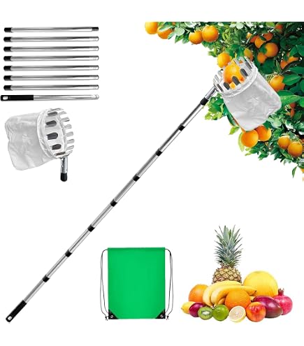 Cueille-Fruits Télescopique RATSTONE 4.2m - Manche Inox Léger Avec Sac Pour Pommes, Oranges Et Fruits Hauts