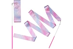 LUTER Wstazka Gimnastyczna Tecza, 2 szt. 2m Wstazki do Gimnastyki Wstazka Taneczna Rózdzka Dance Ribbons dla Dzieci Taniec Artystyczny Trening Upominki na Przyjecie Urodzinowe