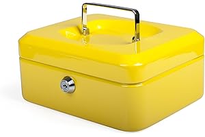 Pavo - Cassetta portavalori in metallo, 10 x 17 x 21 cm, con 2 chiavi e vassoio per il cambio rimovibile, colore: Giallo