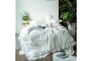 ‎LANQINGLV Lanqinglv Rüschen Bettwäsche 135x200cm + Kissenbezug 80x80cm Weiß Weiss,Weiche Mikrofaser Romantisch Unifarben Bettbezug mit Reißverschluss