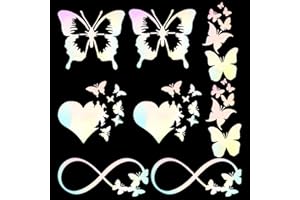 GORGECRAFT 8 Hojas Vinilo Mariposa Coche Calcomanías Colorido Láser Reflectante Coche Pegatina Mariposa Infinito, Corazón de Mariposas, Amor, Calcomanías de Alas de Mariposa para Puertas, Portátiles