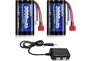 URGENEX Li-ion Akku 7.4V 3000mAh High Capacity with Dean-Style T Plug 2S Rechargeable RC Battery Fit for WLtoys 4WD High Speed RC Cars and Most 1/10, 1/12, 1/16 Scale RC Cars Trucks with Charger