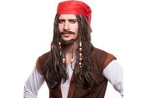 BALINCO Piracka peruka z perami i czerwon chustk dla idealnego kostiumu pirata na przebieranki i karnawa.