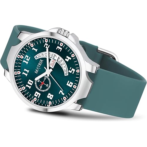 Matrix Classic 2.0 Day & Date Analog Watch with Softest Silicone Strap for Men & Boys (Teal)