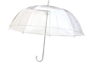 SMATI Grand Parapluie Long Transparent - Résistant au Vent ; 12 baleines ; Diamètre=102cm ; Ouverture automatique ; Parapluie femme ; idéal mariage ; Couleur liseré BLANC