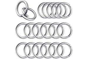 Bikasun 20 Pcs Spring O Rings, 28mm Round Metal Spring Snap Clip Hooks Zinc Alloy Carabiner Rings Small Clamp Clasp Keyring Buckle for Bag Purse Handbag Strap Craft DIY Making, Silver