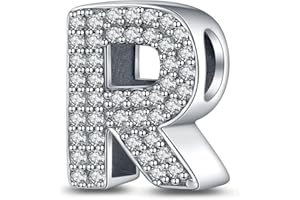 LaMenars A-Z Letter Charms925 Sterling Silver Beads for Pandora Bracelets with 5A Cubic Zirconia, Birthday Jewelry Gifts Women Girls