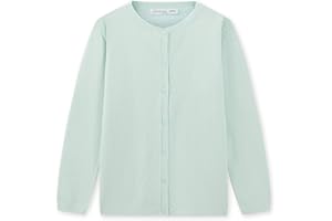 CUNYI Girls Crewneck Cardigan Lightweight Button-up Cotton Knit Sweater with Buttons School Uniform for Girl