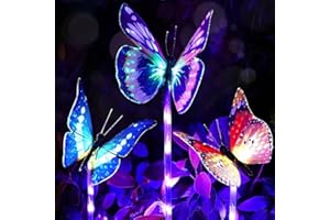 GEEKEO LED Luces Solar Exterior Mariposa Impermeables Luz, 3 Piezas Jardín Luces de Juego Solar Cambio de Color Fibra óptica Mariposas Al Aire Libre Decoraciones de Fiesta para Césped Patio Camino