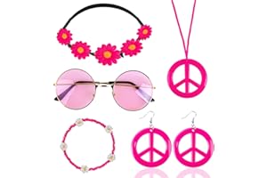 KITIMI Hippie Kostüm Set Hippie Accessoires 60er 70er Jahre Accessoires Vintage Accessoires Flower Power Accessoires Inklusive Hippie Vintage Brille Hippie Haarband Armbänder Peace Kette Ohrringe