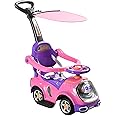 AIYAPLAY 3 in 1 Ride on Push Car, Cartoon Robot Theme Foot to Floor Slider, Baby Push Along Car with Parent Handle, Light Music Horn, Underneath Storage, for Boys Girls 12-36 Months - Pink