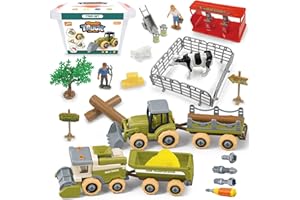 BuzzoXerex Juego de juguetes de granja con tractor, animales, agricultores, valla - regalos para niños a partir de 3 años