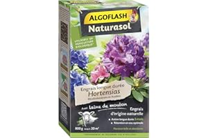 ALGOFLASH NATURASOL Engrais Hortensias, Rhododendrons et Azalées, Longue durée 5 mois, Jusqu'à 20 m², UAB, 800 g, ABIOHOR800