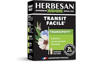 HERBESAN®-TRANSIPHYT - NOUVELLE FORMULE - Triple actions : Transit naturel, Bien-être digestif, Microbiote intestinal -Complexe de 4 Plantes, Levure de bière et Ferments lactiques - 60 Gélules