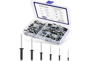 Nadisean 225 Stück 6 Größen Aluminium Blindnieten Schwarz Set, M3.2 M4 M5 Alu Nieten Popnieten mit Aufbewahrungsbox, Blindnieten Großkopf 3.2mm 4mm 5mm, Pop Nieten mit Flansch für Metall Holz