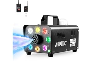 AGPTEK Macchina del fumo 500W, Macchina della nebbia con telecomando senza fili e luce a LED colorata, adatta per Halloween, Natale, Matrimonio, Parità, DJ Performance e Stage Show ecc