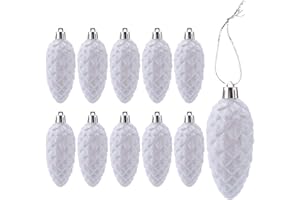 DAHI 10 błyszczących zawieszek na choinkę, szyszki, białe ozdoby choinkowe, bombki choinkowe do dekoracji choinki (białe)