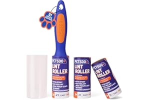 PETSDO Lint Rollers Pack of 3 - Total 91 Sticky Sheets Lint Roller for Pet Hair & Clothes Roller Sticky - Sticky Hair Remover Roller with Replacement head ideal for All Fabrics, Effective on Dust etc