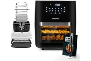 ‎NOATON Noaton A120 Ultra Pro Heißluftfritteuse 12L, Fritteuse ohne Öl, Inklusive Rezeptbuch und 26 cm Küchenzange, 1800W, 10 Programme, Digitalem Display, Kompakt, für 1-4 Personen, Schwarz