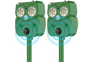 HULAXILOTI Cat Repellent Garden 2 Pack, Ultrasonic Cat Repellent, Animal Repellent for Garden, Waterproof IP65, 5 Repellent Modes to Repell Stray Cats, Pigeons And Other Animals