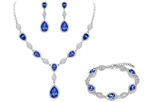 Clearine Juegos de Joyas de Mujer Cristal Lágrimas Encaje Collar y Pendientes para Novia Boda Fiesta