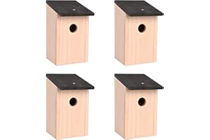STAR ONLINE 4 x British Garden Nesting Bird Boxes Strong Wooden House for Small Wild Birds Blue Tit Sparrow Robin Bird Nest Feeder Hinged Roof For Easy Cleaning